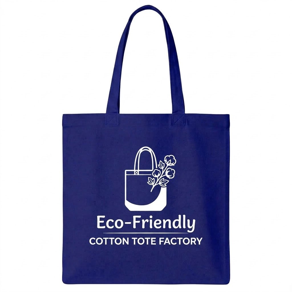 Bolsa de algodón azul marino con estampado de logotipo blanco 1