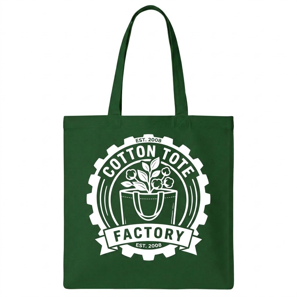 Bolsa de algodón verde con estampado de logotipo blanco