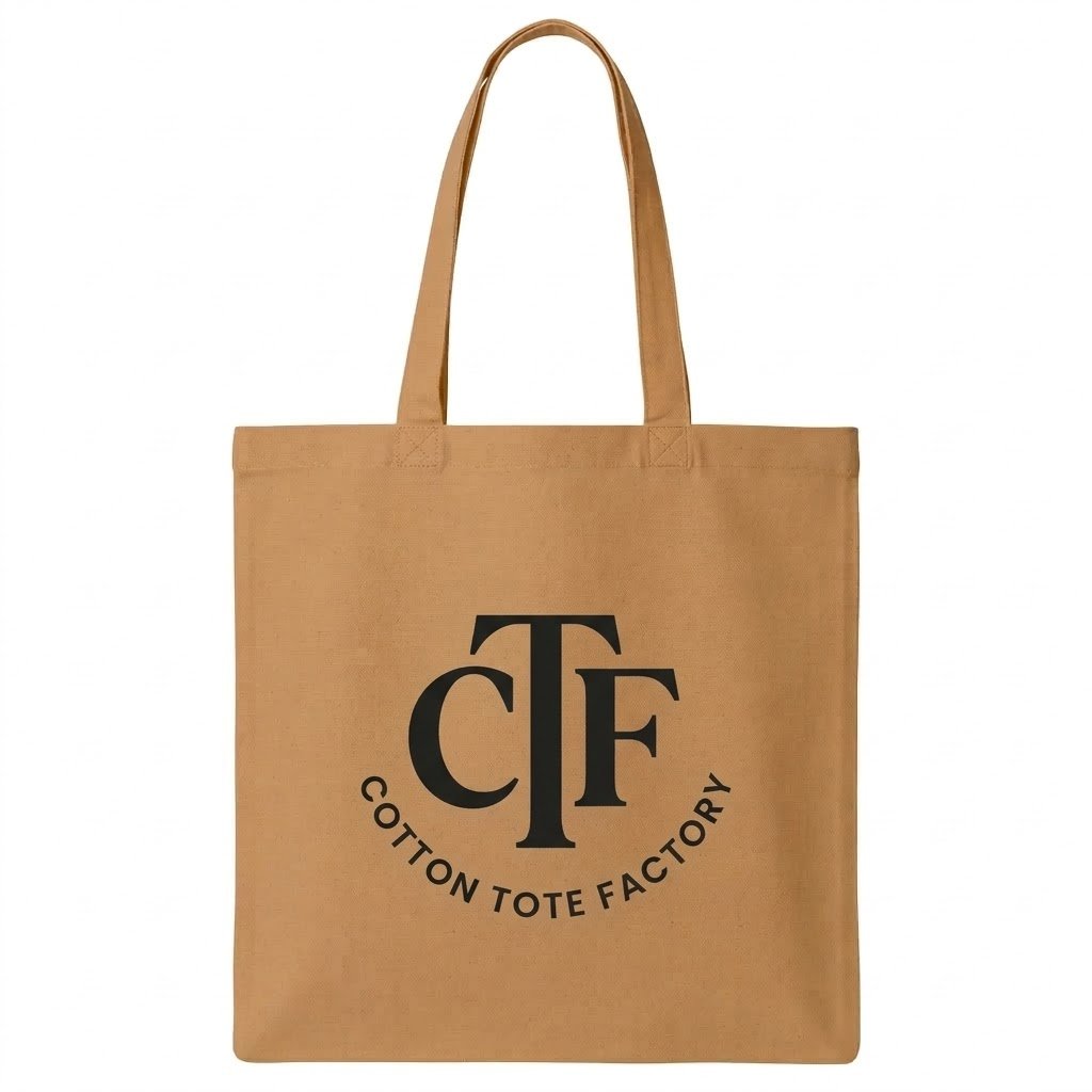 Bolso tote de algodón color arena con estampado de logotipo