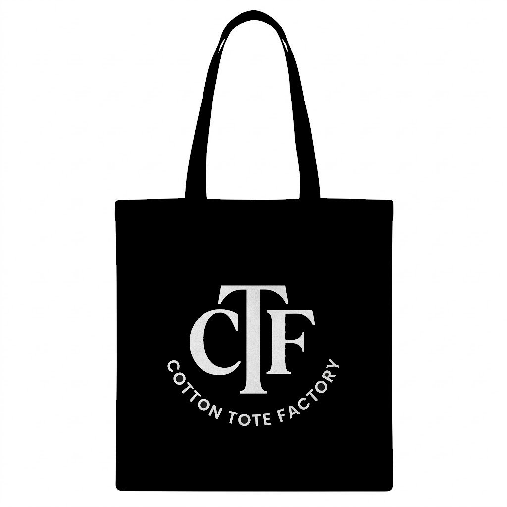 Bolso tote de algodón negro con estampado de logotipo