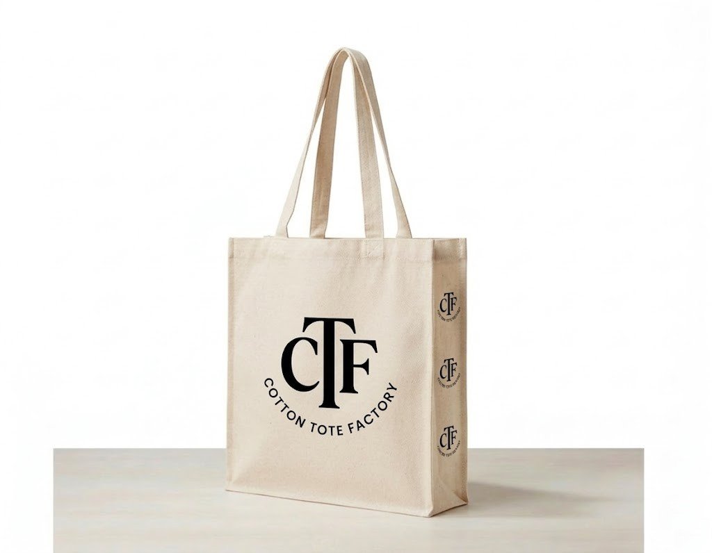Bolso tote de lona natural de 180 gsm con logotipo impreso en 3 lados