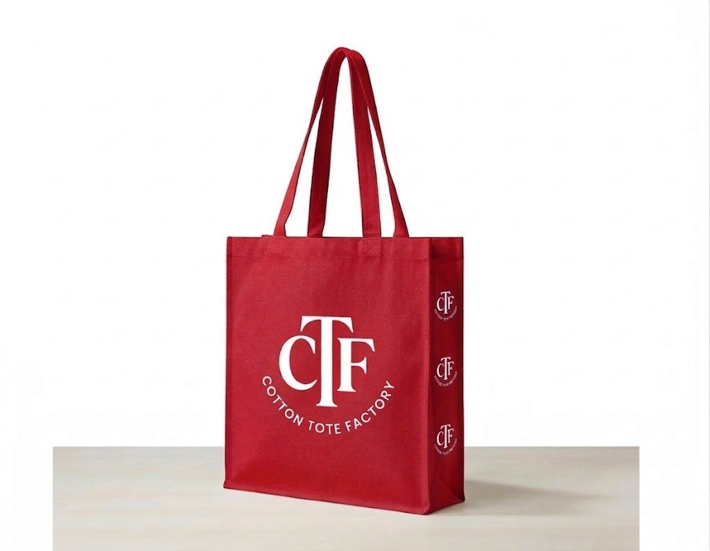 Bolso tote de lona roja de 180 gsm con logotipo impreso en tres lados
