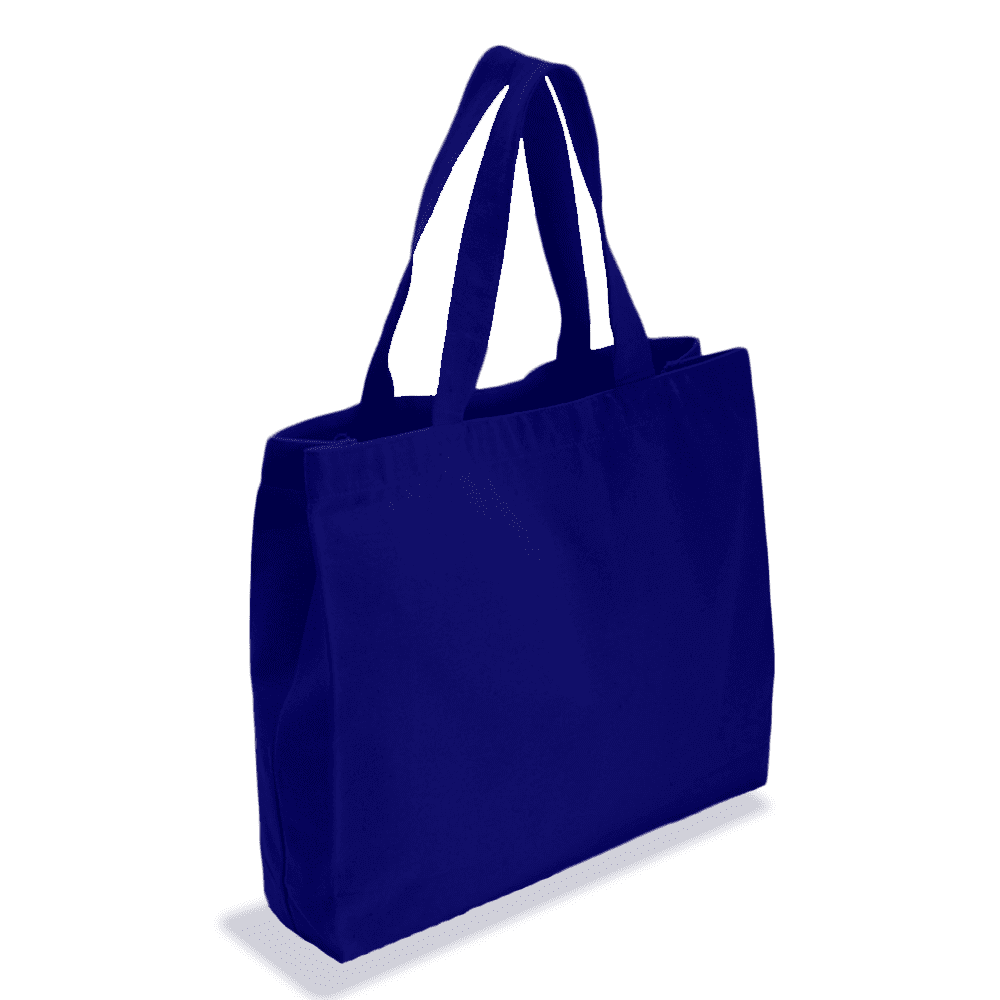 Bolsas de mano azules personalizadas jumbo con fuelle completo - Cotton Tote Factory