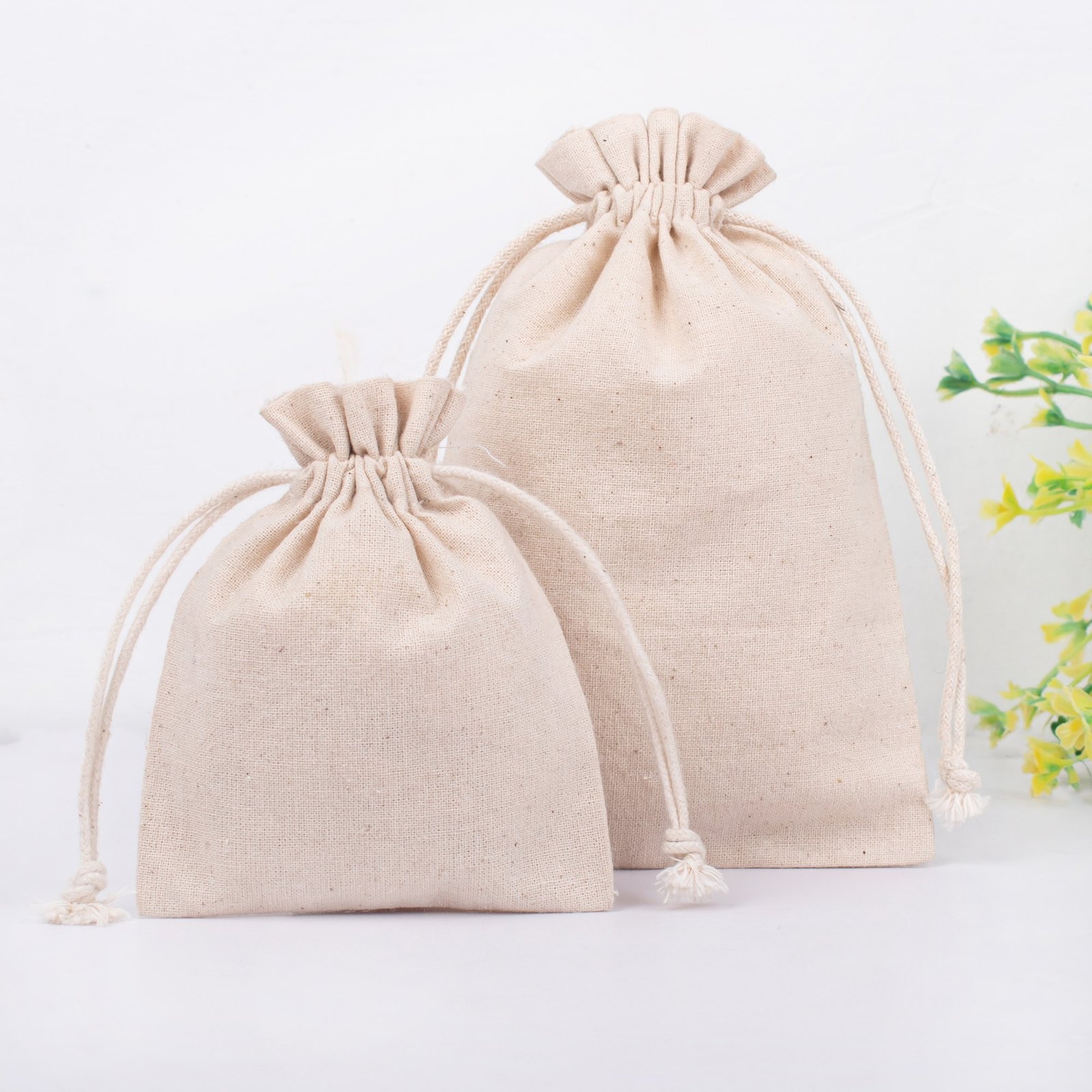 Bolsas de algodón natural con cordón - Cotton Tote Factory