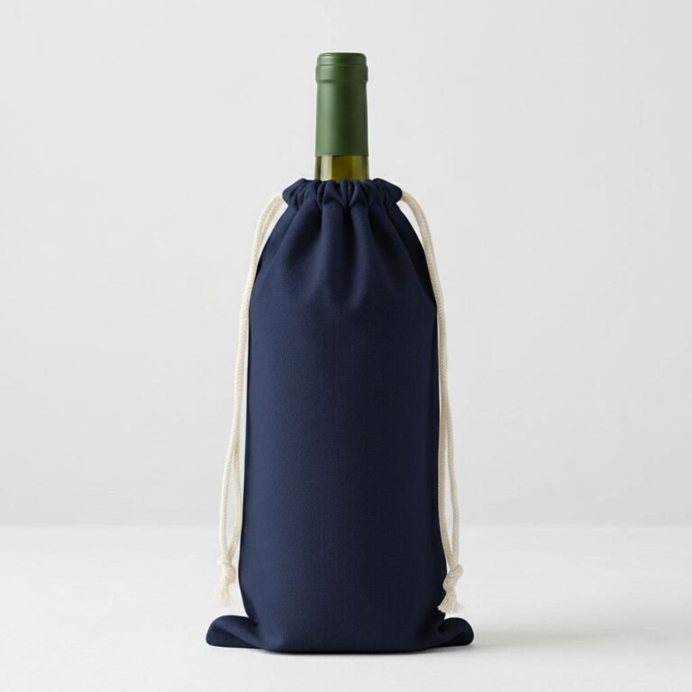 14. Bolsa de algodón azul marino de 180 gsm con cordón ajustable para vino - cotton tote factory