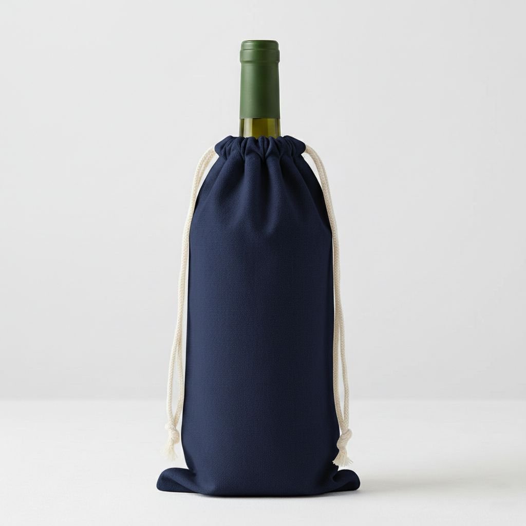14. Bolsa de algodón azul marino de 180 gsm con cordón ajustable para vino - cotton tote factory