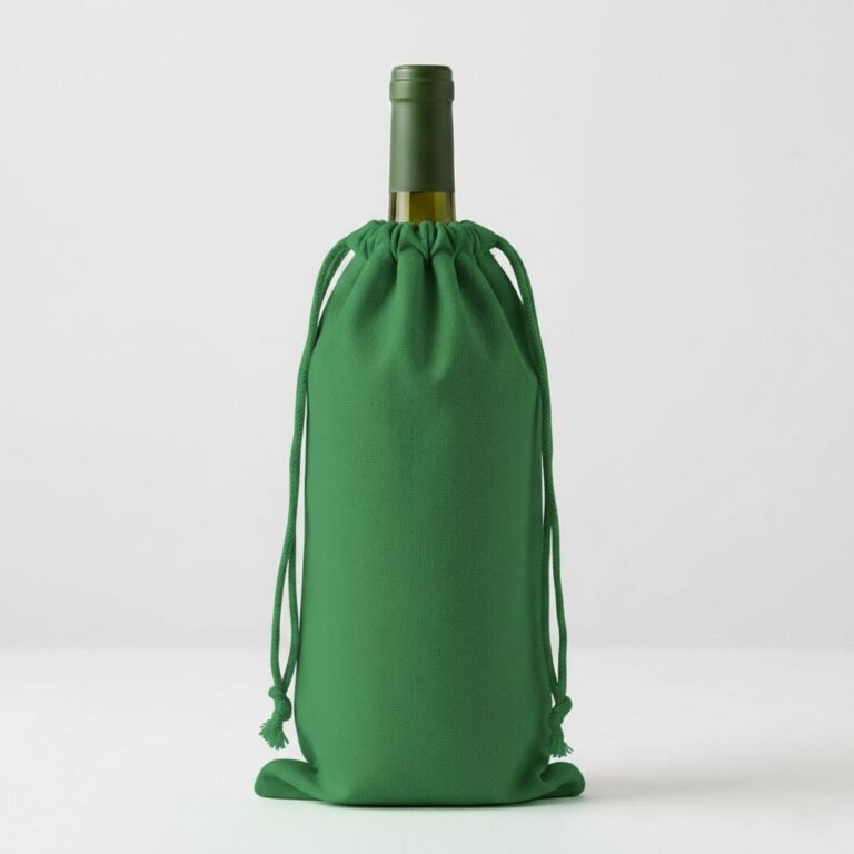 4. Bolsa de algodón verde de 180 gsm con cordón para vino - cotton tote factory