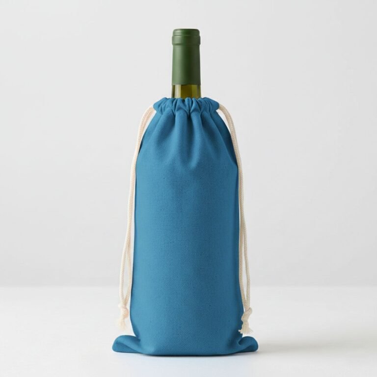 5. Bolsa de algodón azul de 180 gsm con cordón para vino - cotton tote factory
