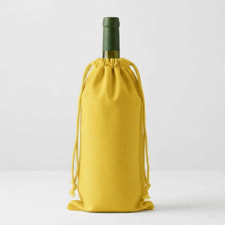 9. Bolsa amarilla de algodón de 180 gsm con cordón para vino - cotton tote factory