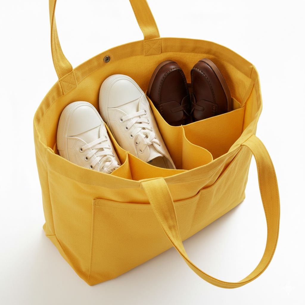 BOLSA DE ALGODÓN AMARILLA PARA ZAPATOS CON BOLSILLOS INTERIORES