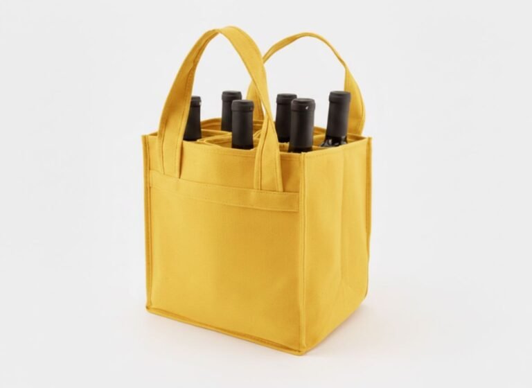Bolsa de algodón amarilla para 6 botellas de vino, 350 gsm