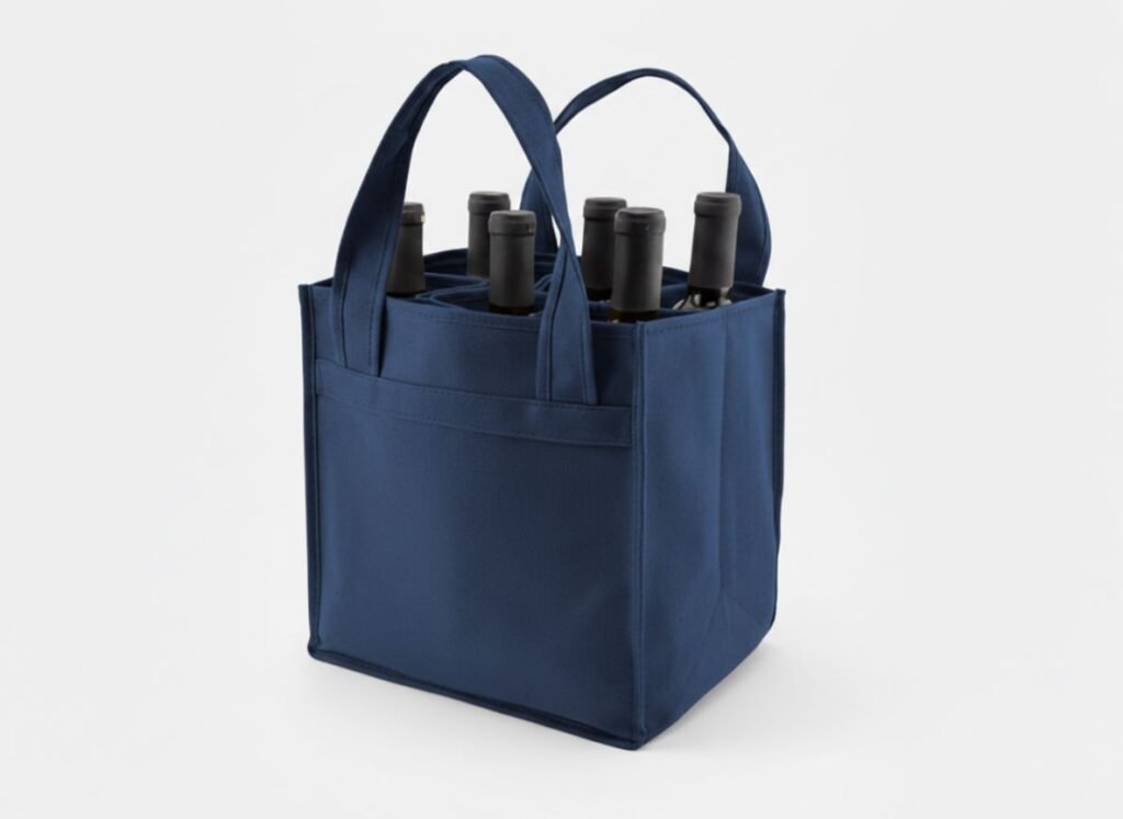 Bolsa de algodón azul para 6 botellas de vino, 350 gsm1