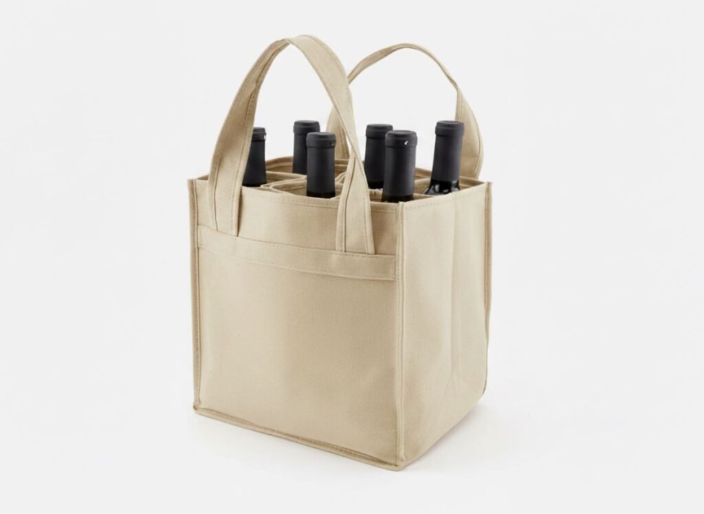 Bolsa de algodón de color natural para 6 botellas de vino, 350 gsm
