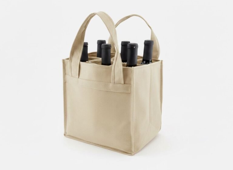 Bolsa de algodón de color natural para 6 botellas de vino, 350 gsm