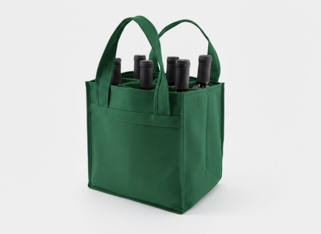 Bolsa de algodón verde para 6 botellas de vino, 350 gsm