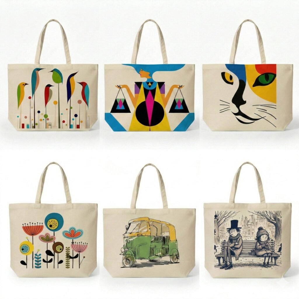 Bolsas de lona de algodón con fuelle inferior y estampado serigrafiado 1