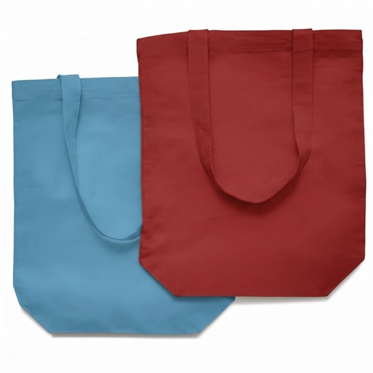 Bolso de mano de algodón de 140 gsm con base de color rojo y azul
