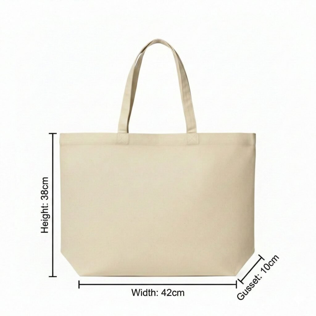 Bolso tote de algodón de 200 gsm con base y medidas de tamaño