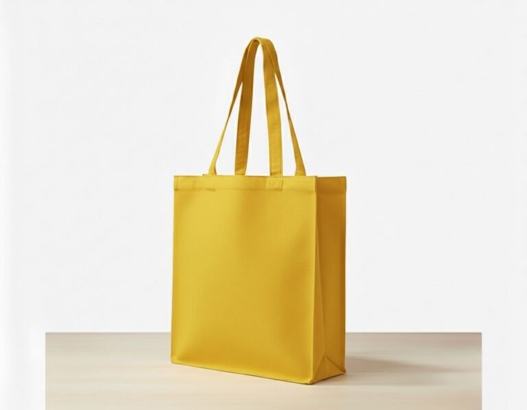 Bolso tote de lona amarilla con bolsillo lateral de 3 lados