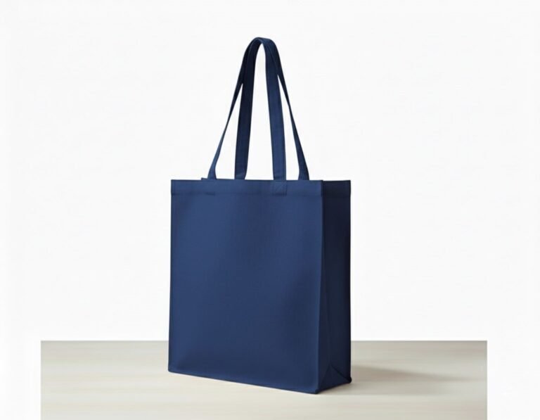 Bolso tote de lona azul con bolsillo lateral de 3 lados