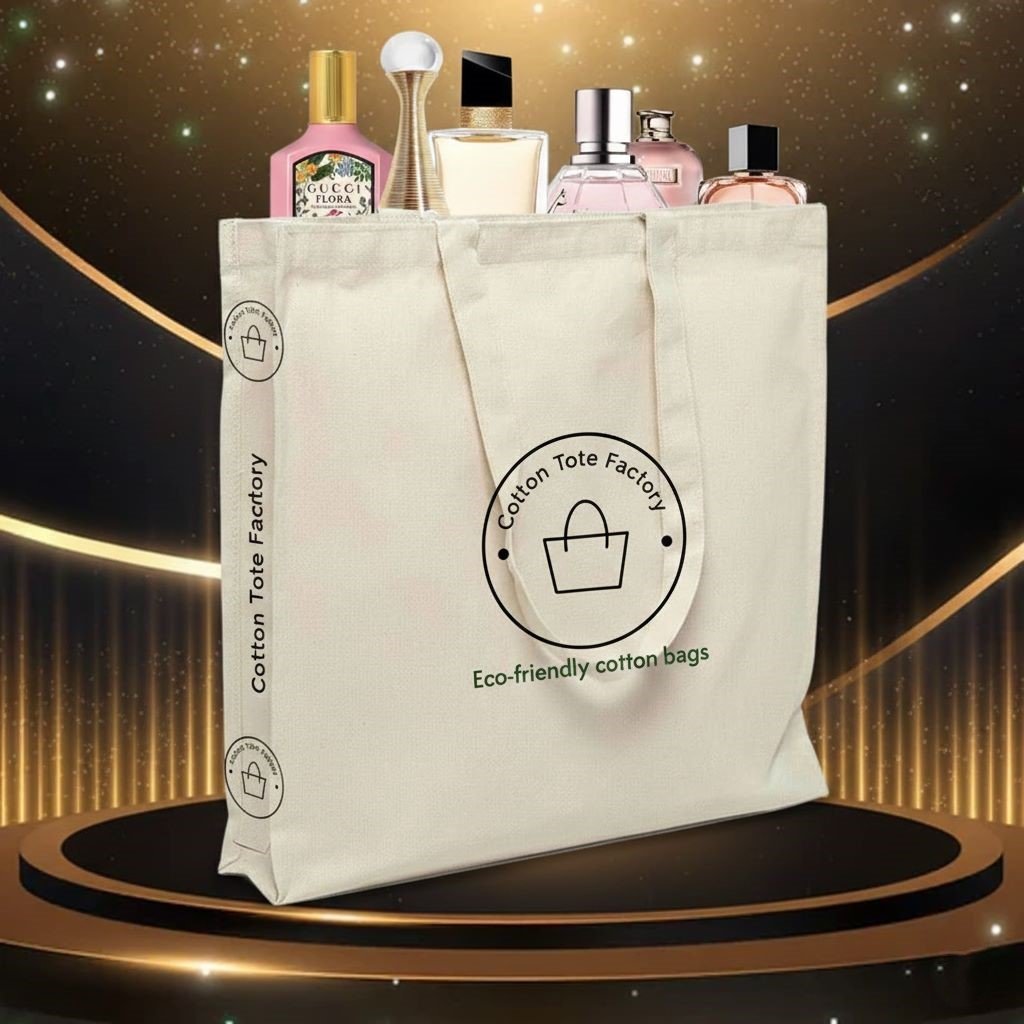 Bolso tote de lona de 240 gsm con 3 lados, tipo gaceta, para uso con perfumes