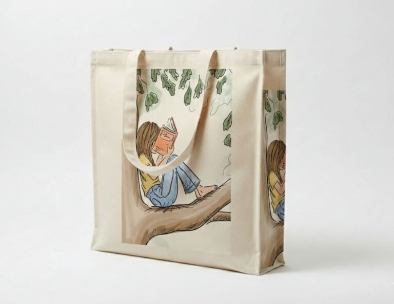 Bolso tote de lona de 240 gsm con gaceta de 3 lados con serigrafía 1