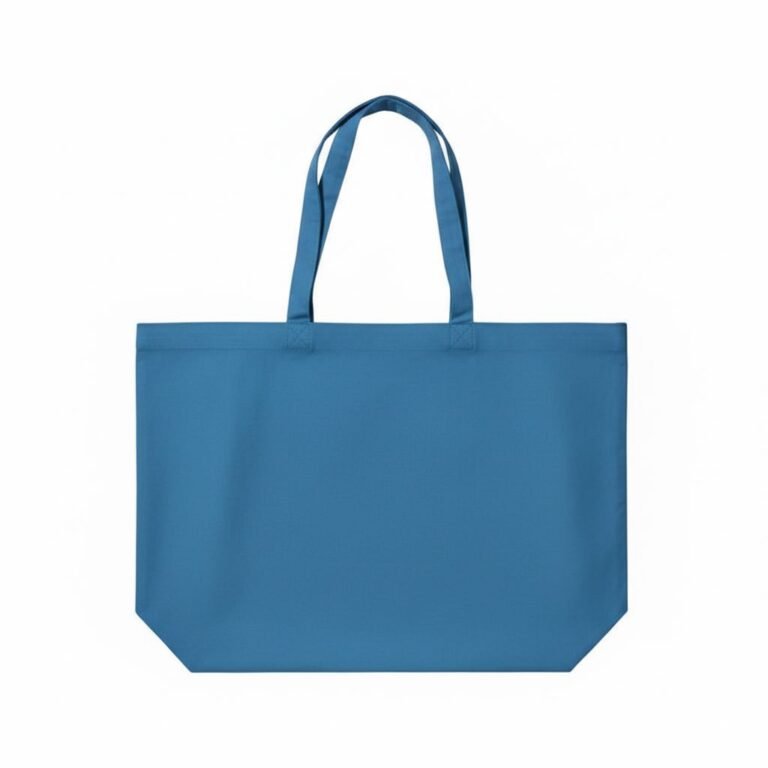 Bolso tote de lona de algodón con fuelle inferior azul claro