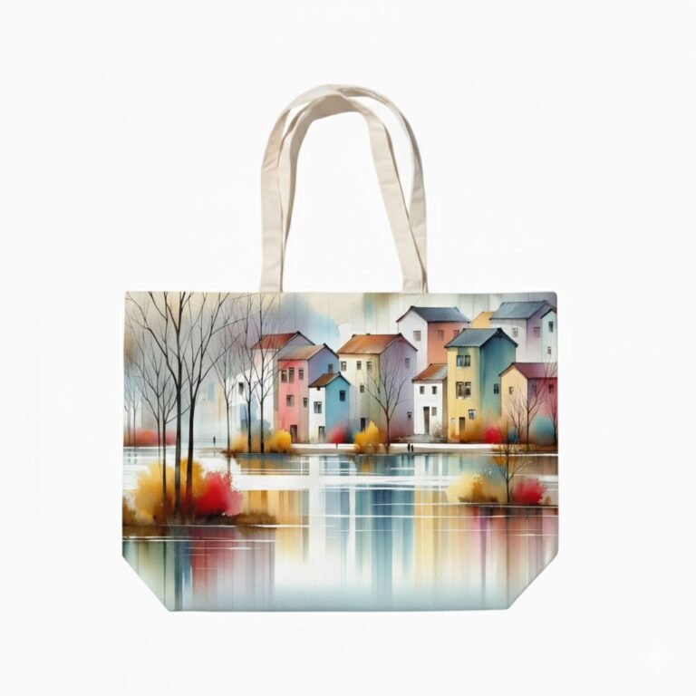 Bolso tote de lona de algodón con fuelle inferior y estampado digital 26