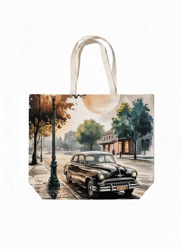 Bolso tote de lona de algodón con fuelle inferior y estampado digital 9