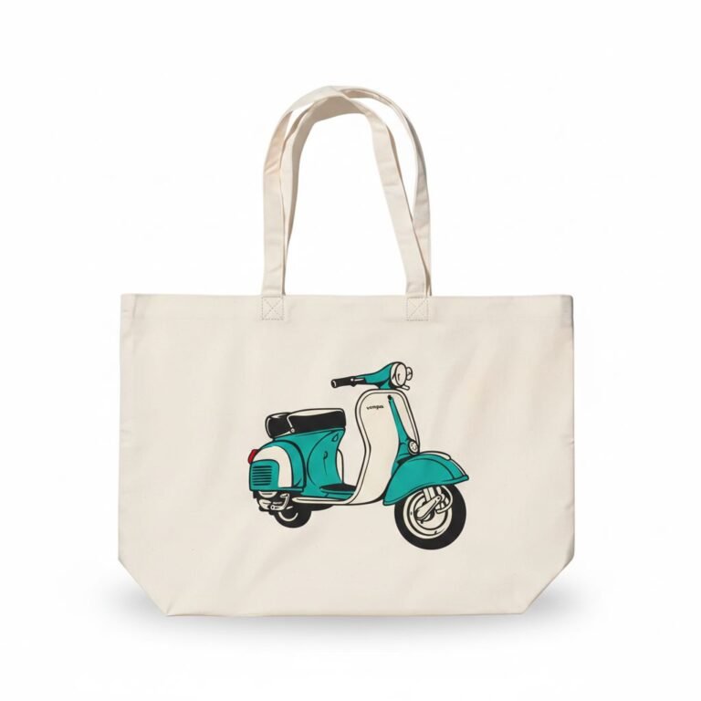 Bolso tote de lona de algodón con fuelle inferior y estampado serigrafiado sobre tela natural 24