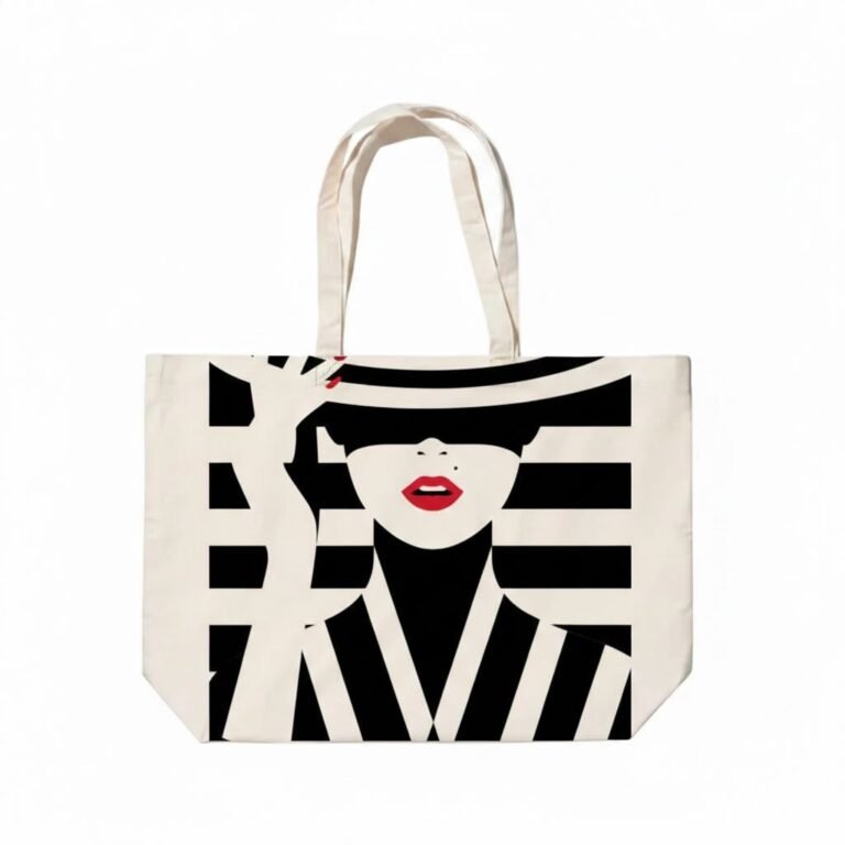 Bolso tote de lona de algodón con fuelle inferior y estampado serigrafiado sobre tela natural 54