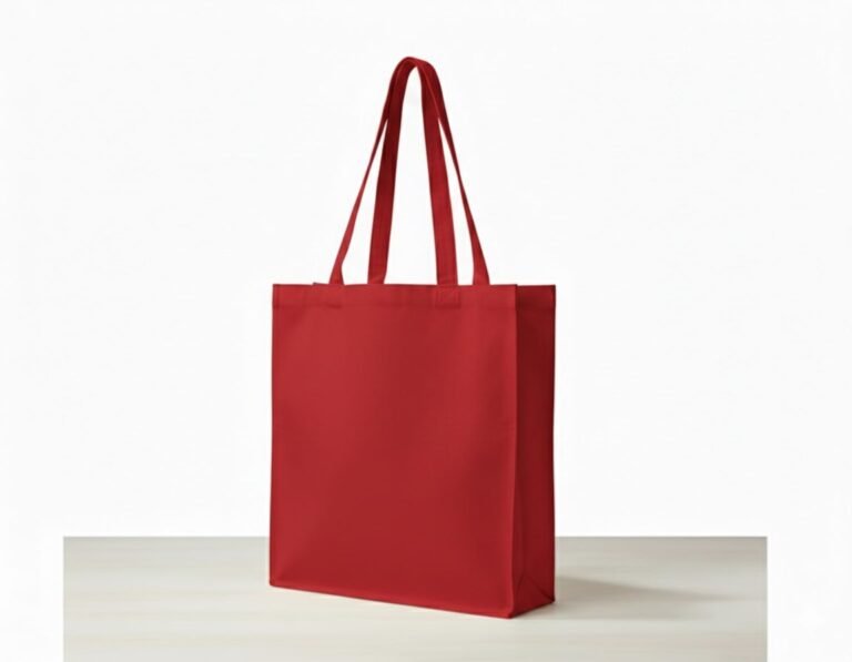 Bolso tote de lona roja con bolsillo lateral triple