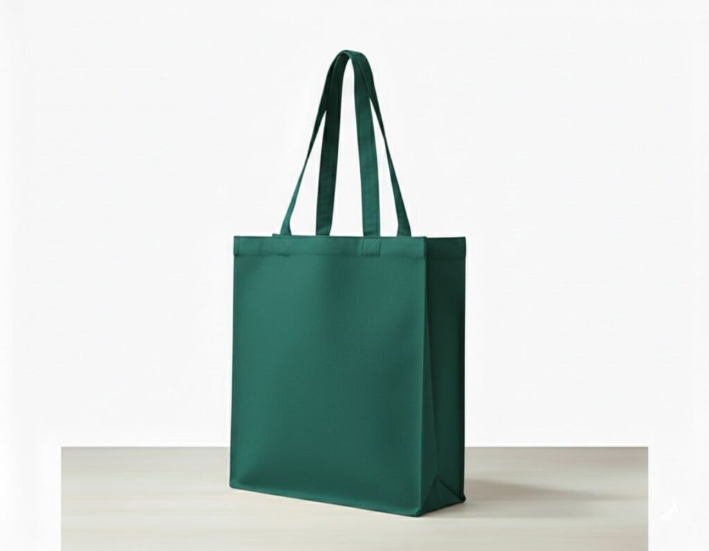 Bolso tote de lona verde con bolsillo lateral de 3 lados