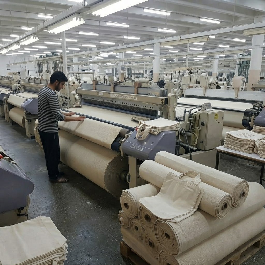 Comprobación de la tela de lona en el tejido