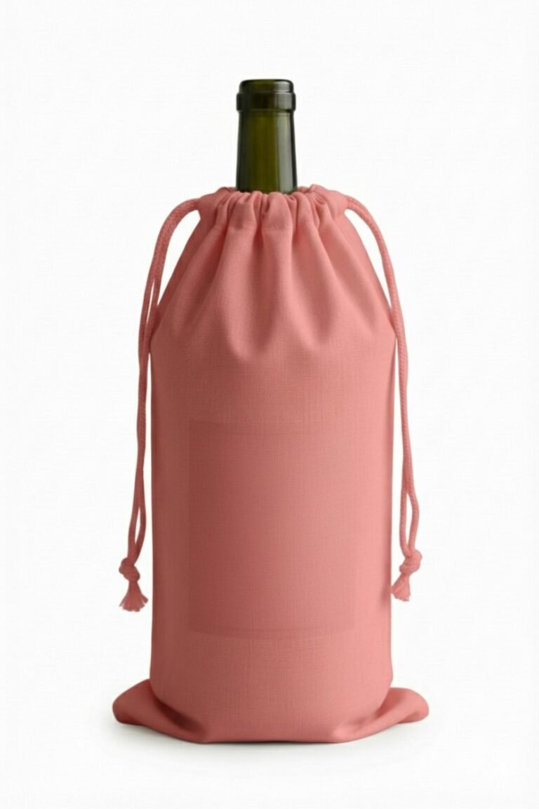 bolsa con cordón color rosa oscuro para vino 100gsm