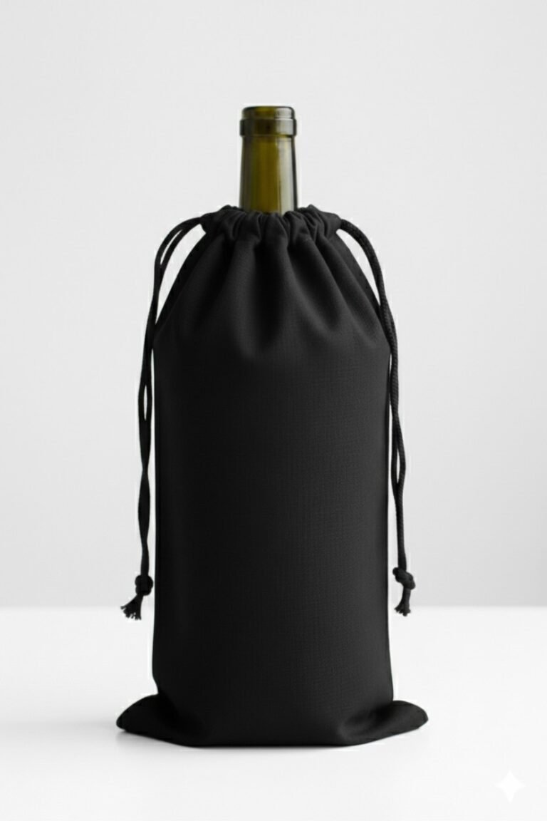 bolsa con cordón para vino negro 100gsm
